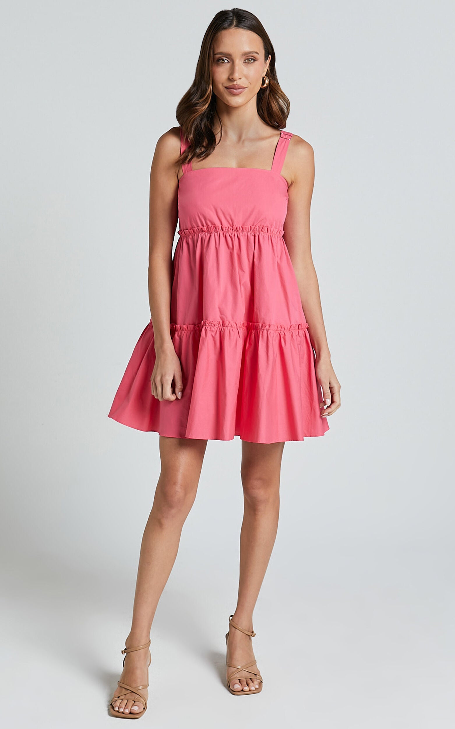 Eliana Mini Dress - Square Neck Tiered Smock Dress in Berry