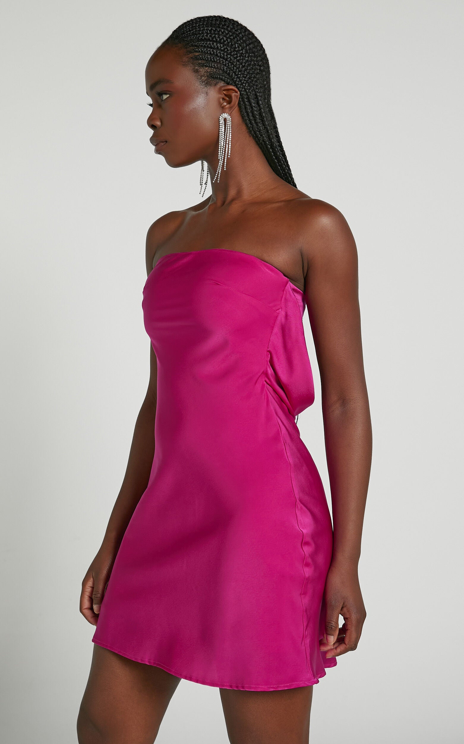 Elliott Mini Dress - Strapless Cowl Back Dress in Fuchsia