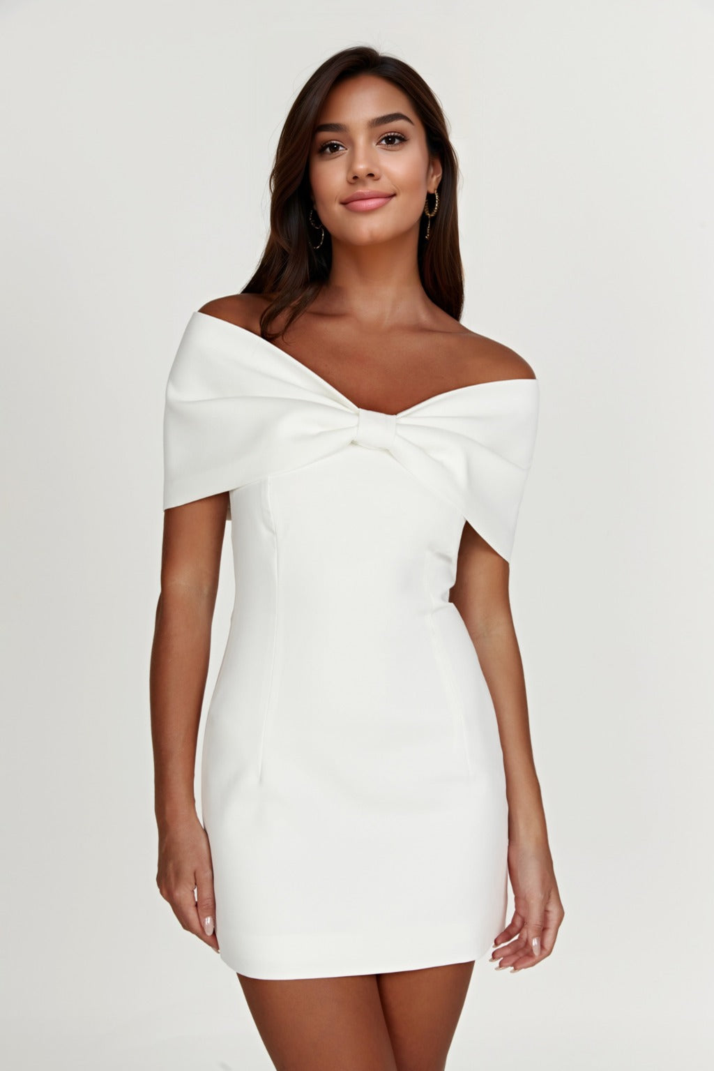 Gwyneth Off Shoulder Bow Mini Dress White
