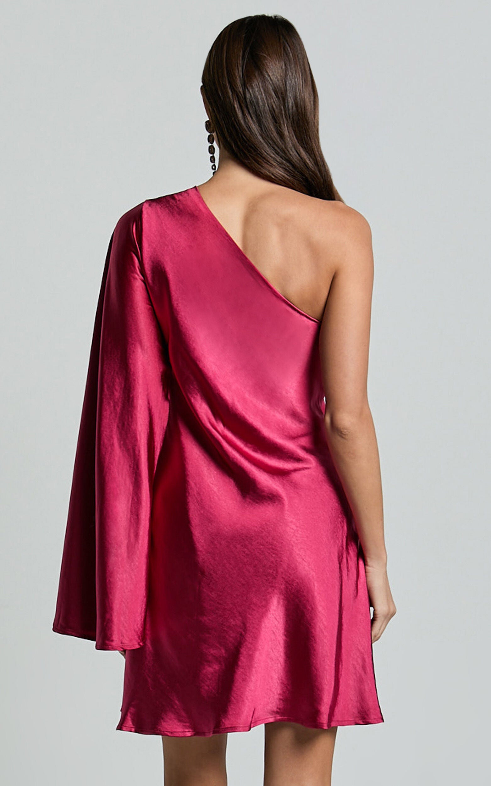 Karla Mini Dress - One Shoulder Long Sleeve Dress in Berry