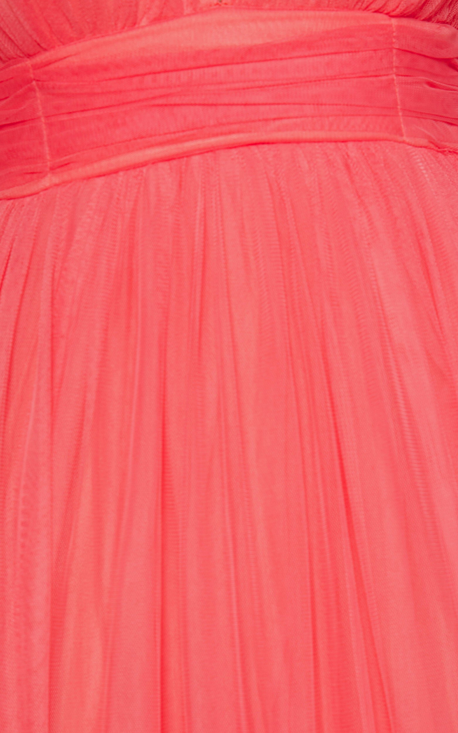 Jiraye Midi Dress - Flutter Sleeve Tuelle Plunge Dress in Coral