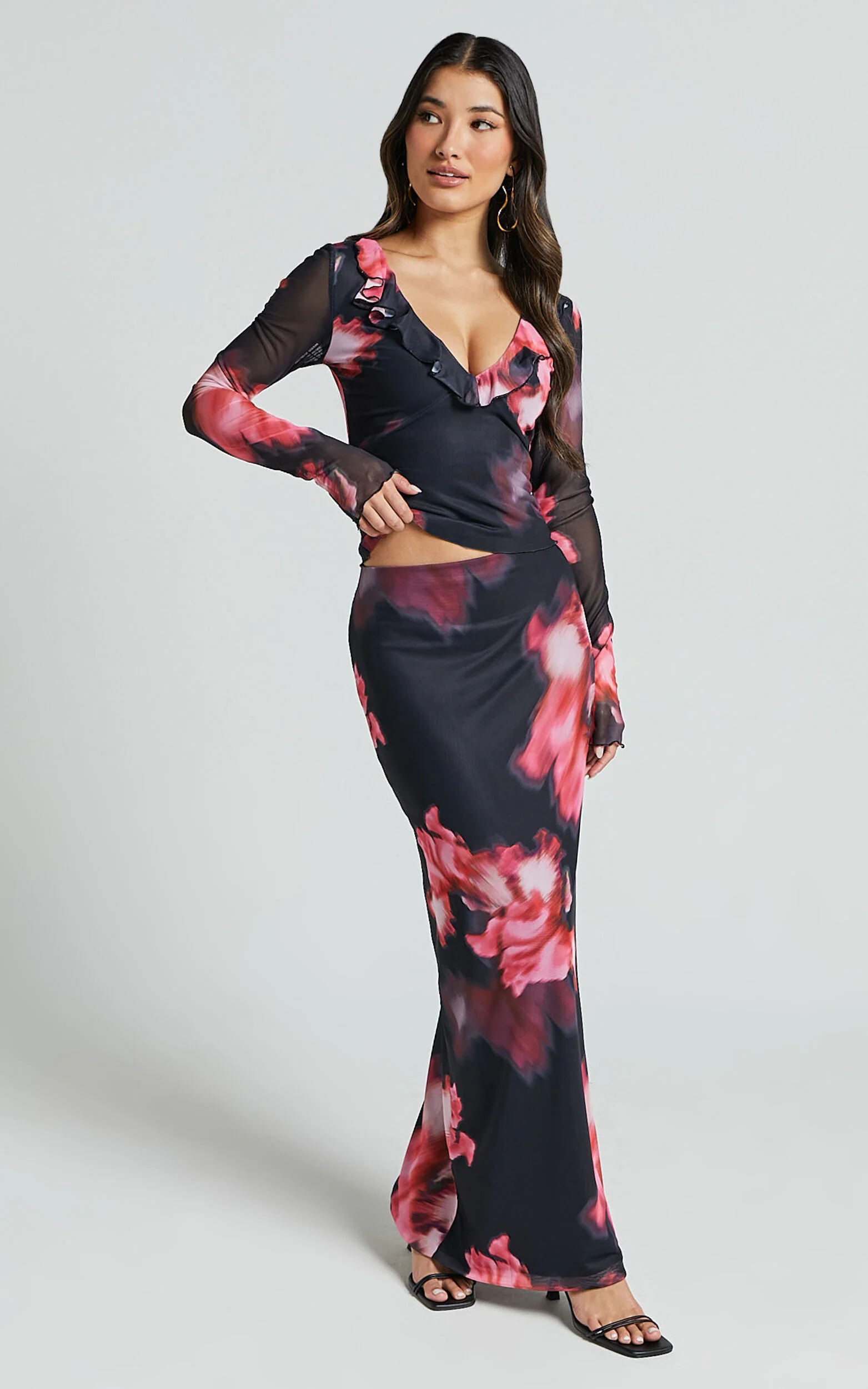 Chrissy Maxi Skirt - High Waisted Mesh Skirt in Daze Print