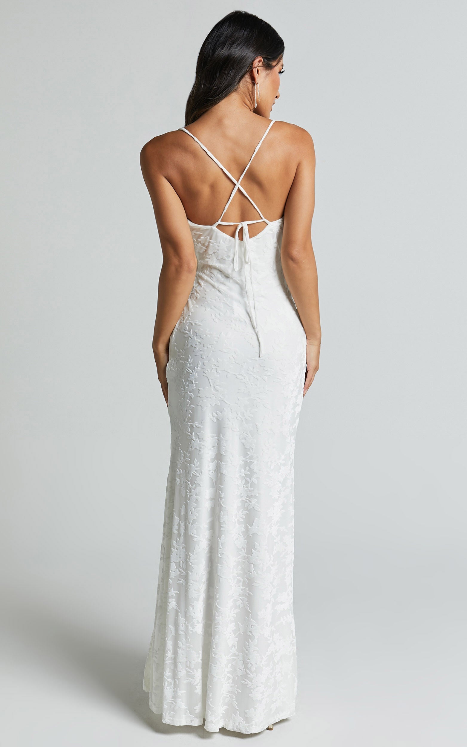 Reese Maxi Dress - Cowl Cross Back Burnout Dress in White