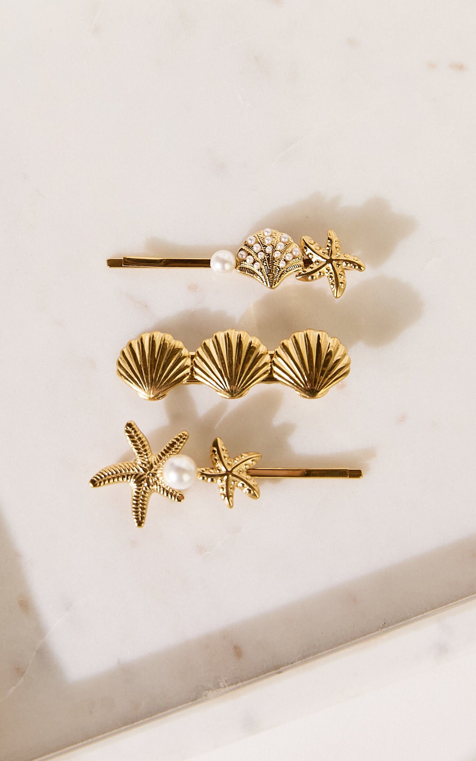 Georgie Seashell Hair Clip Pack in Gold