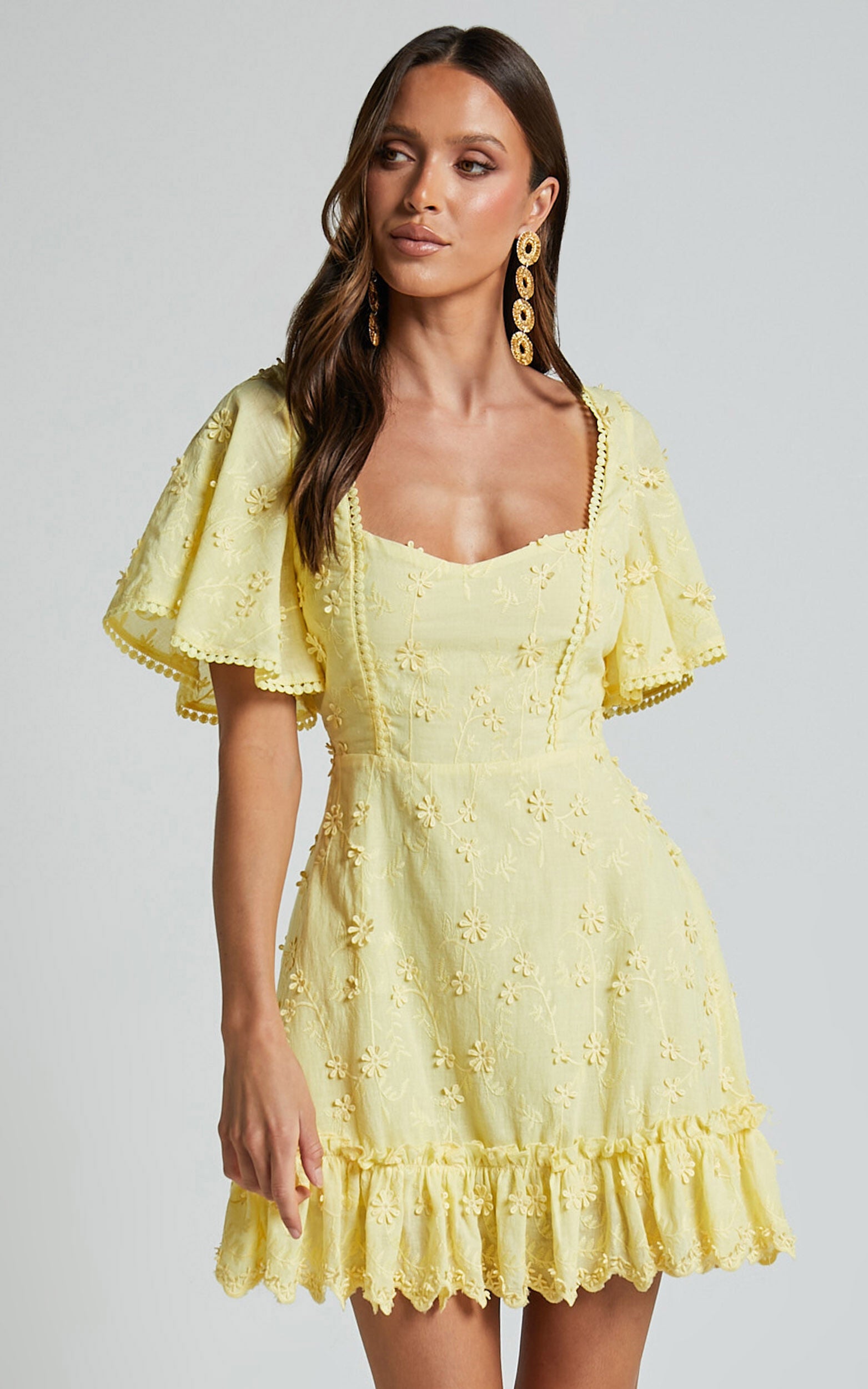 Fancy A Spritz Mini Dress - Square Neck Dress in Lemon