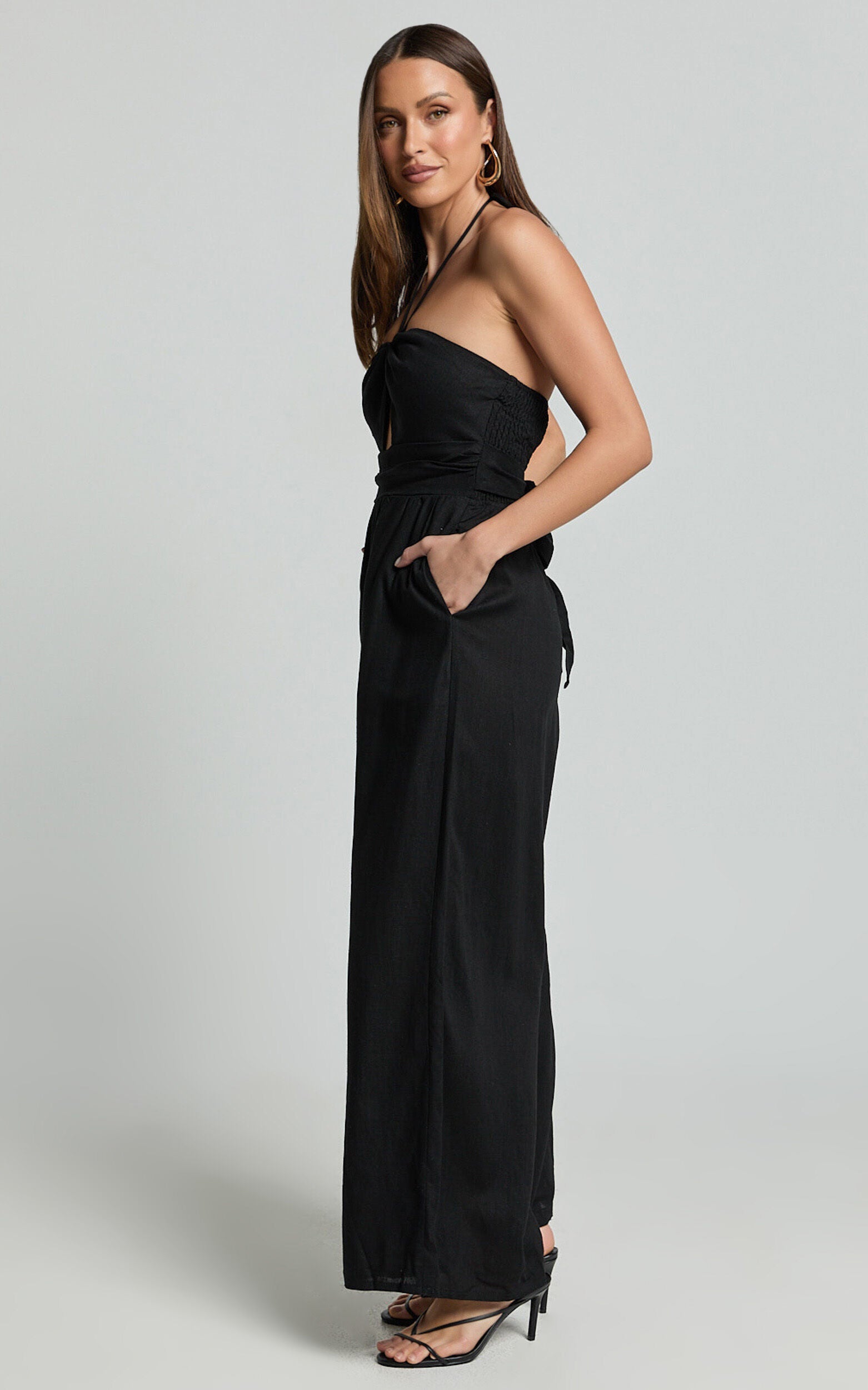 Isla Jumpsuit - Linen Halter Neck Jumpsuit in Black