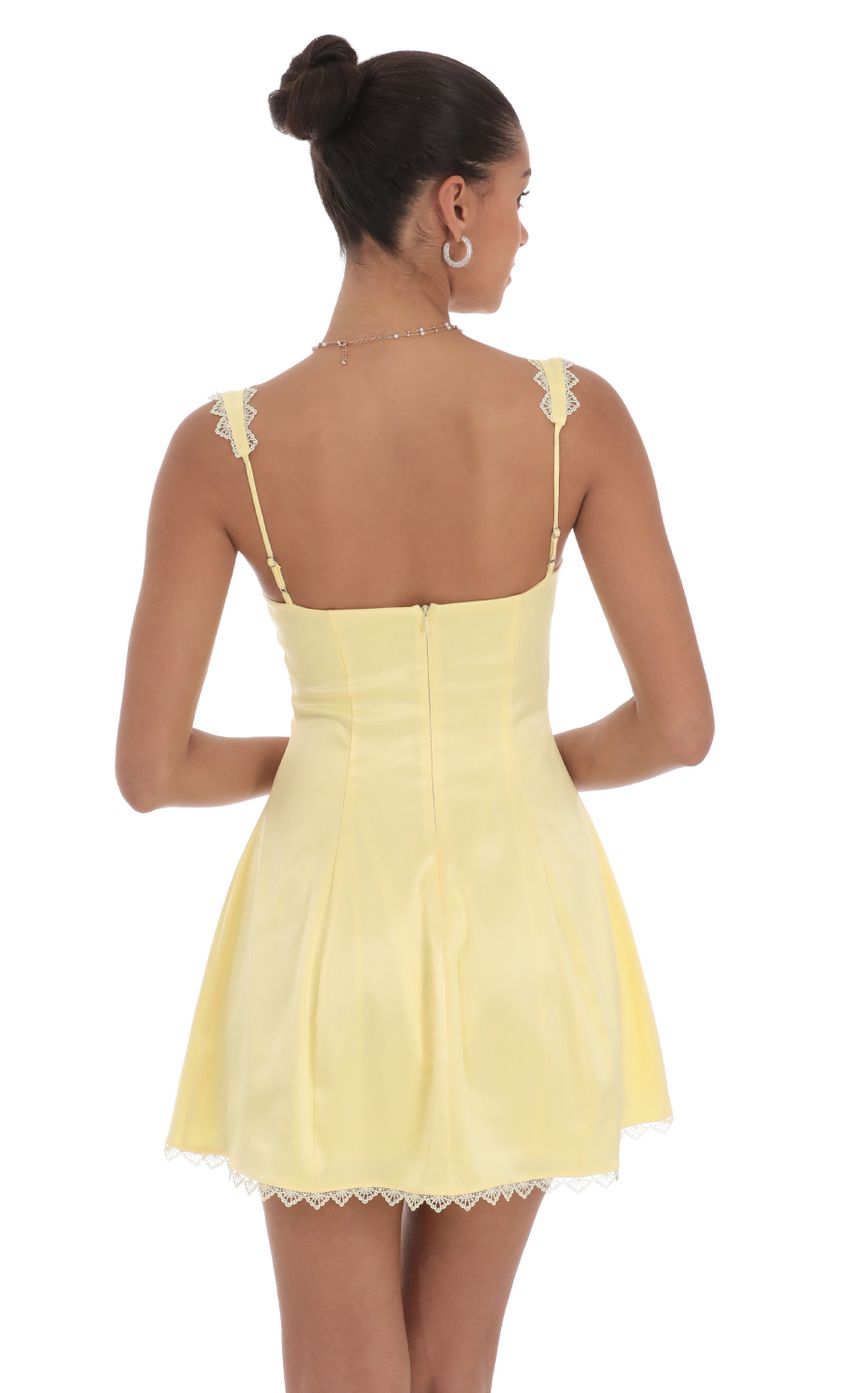 Satin Embroidered Fit and Flare Dress in Yellow