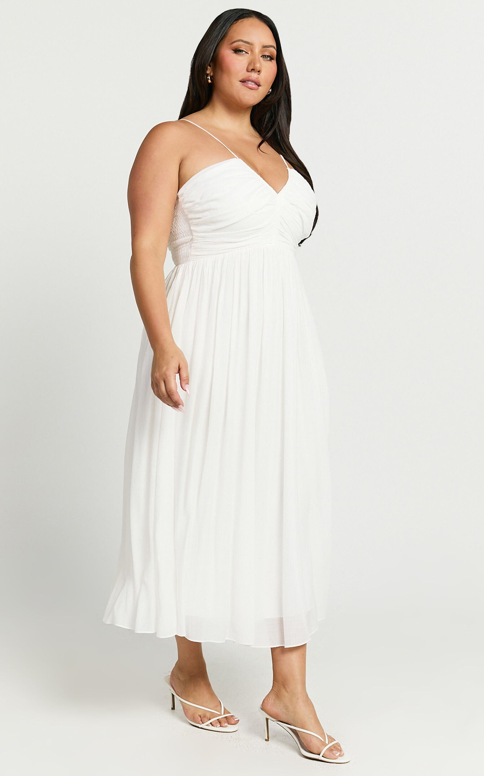 Roza Midi Dress - Ruched Bodice Dress in White