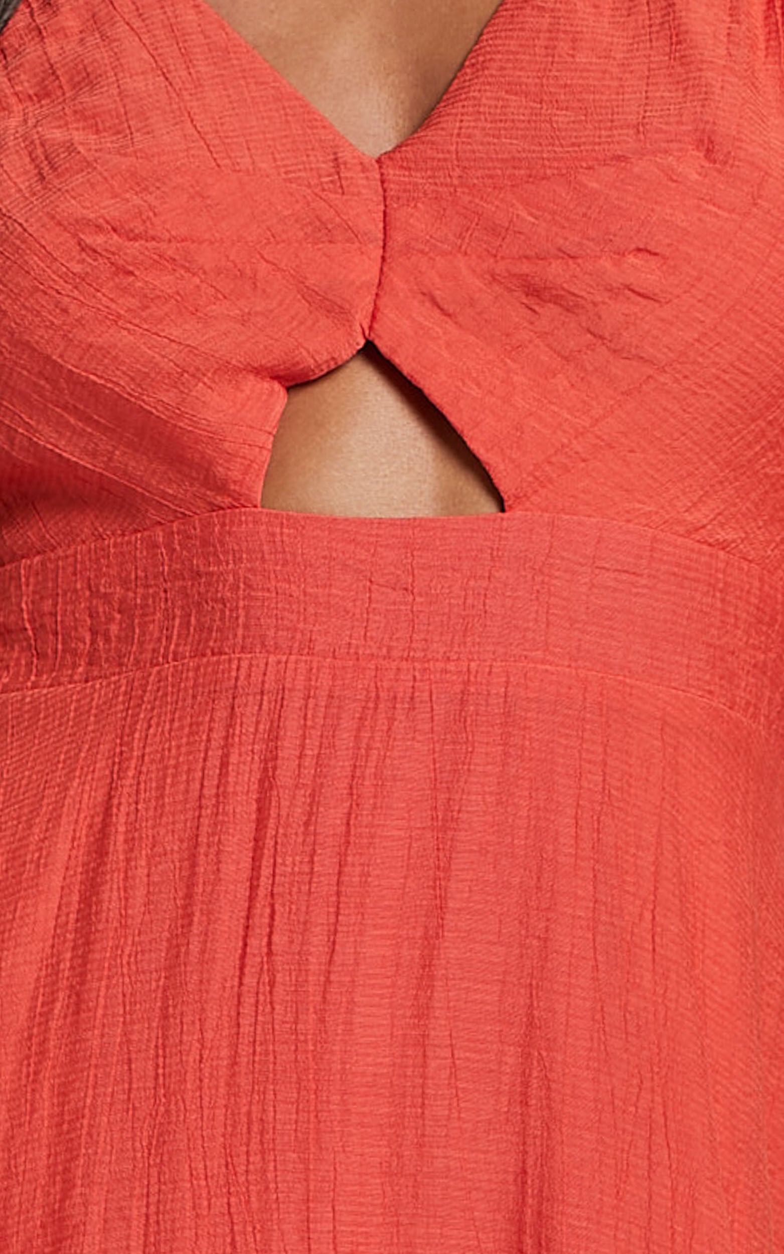 Jackielyn Mini Dress - Front Cut Out V Neck Puff Sleeve A Line Dress in Papaya