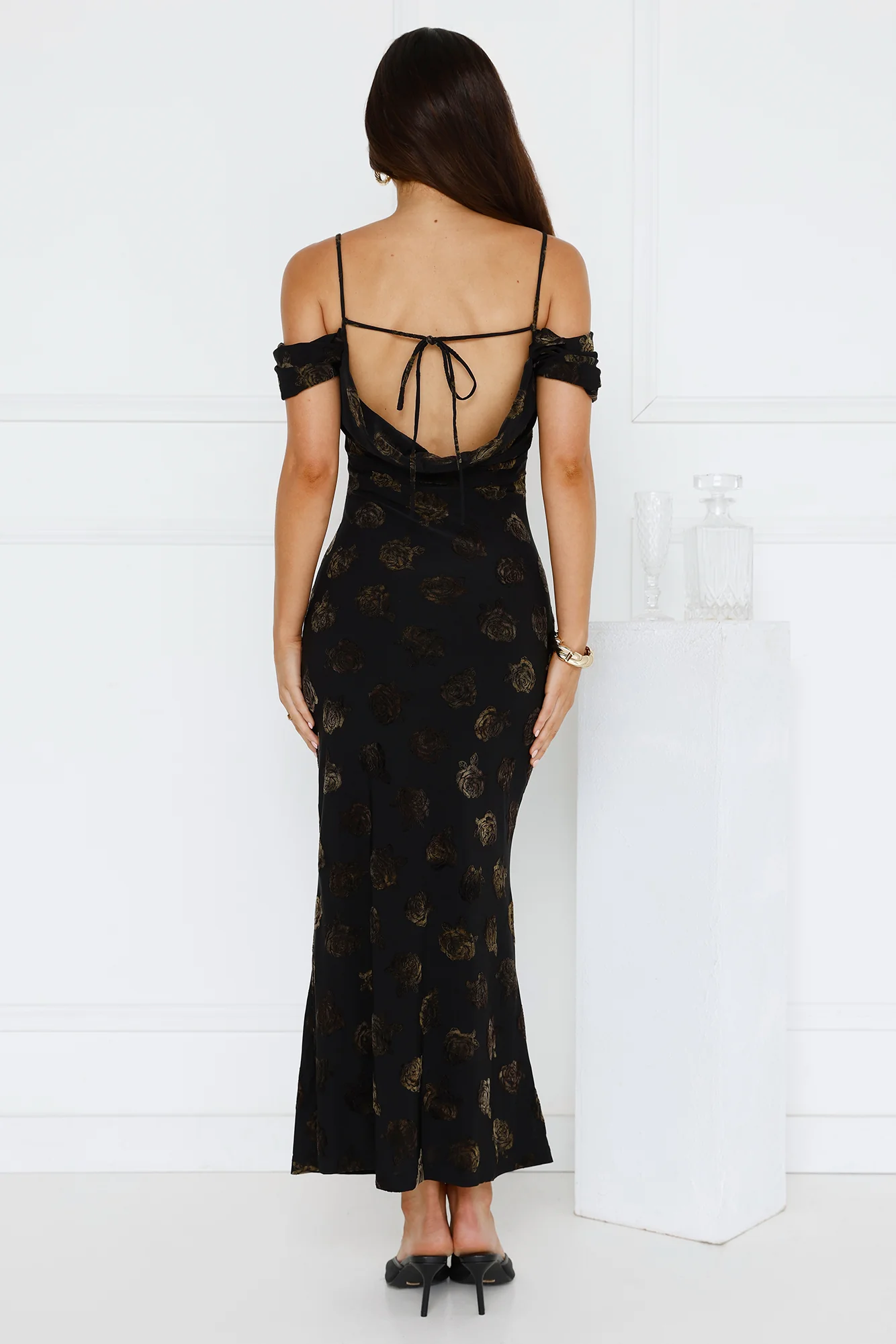 Petal Kiss Off Shoulder Maxi Dress Black