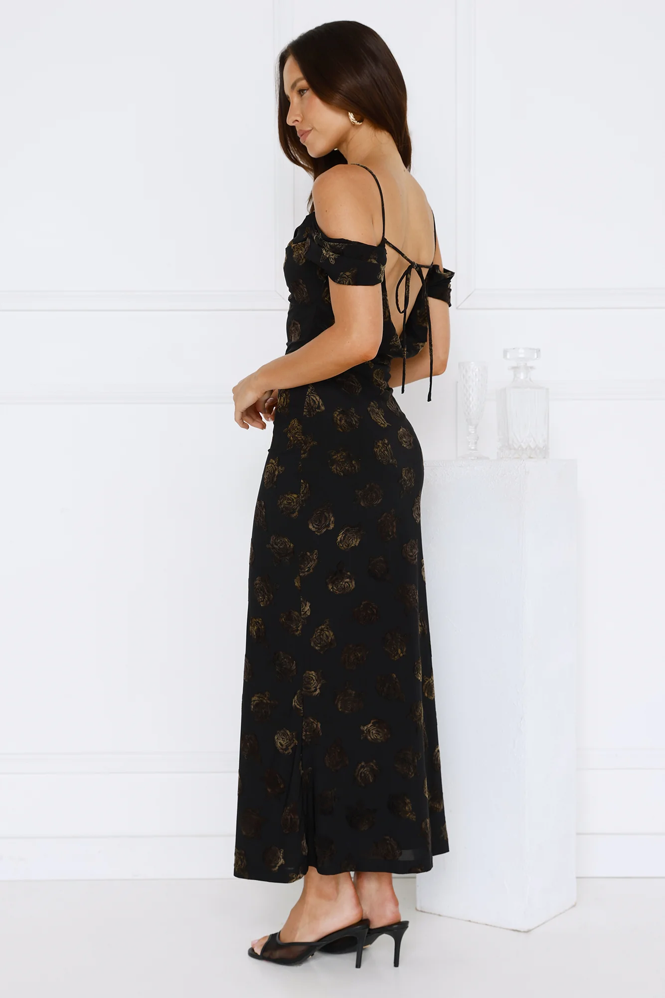 Petal Kiss Off Shoulder Maxi Dress Black