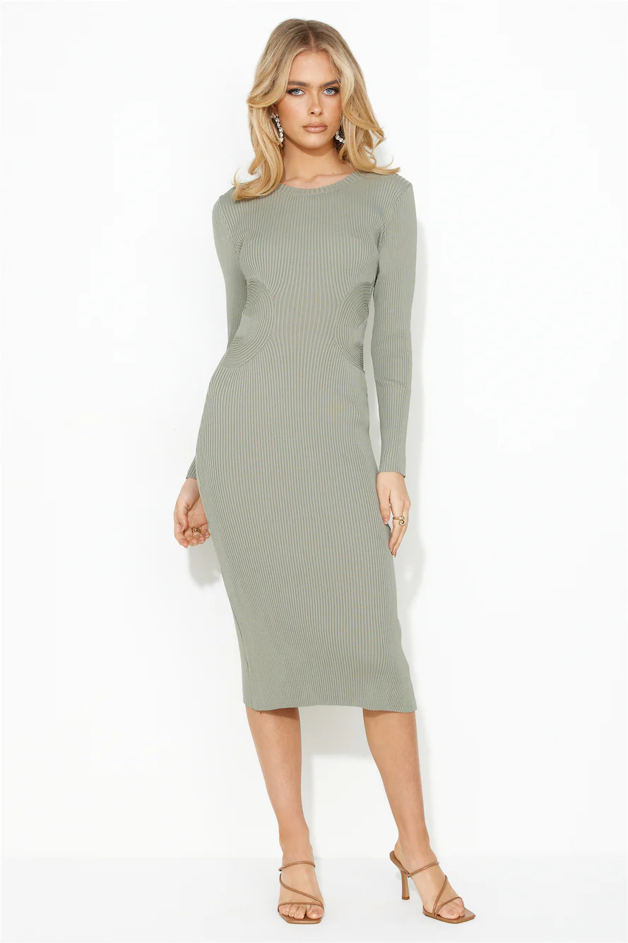 Own Me Ribbed Midi Dress Khaki