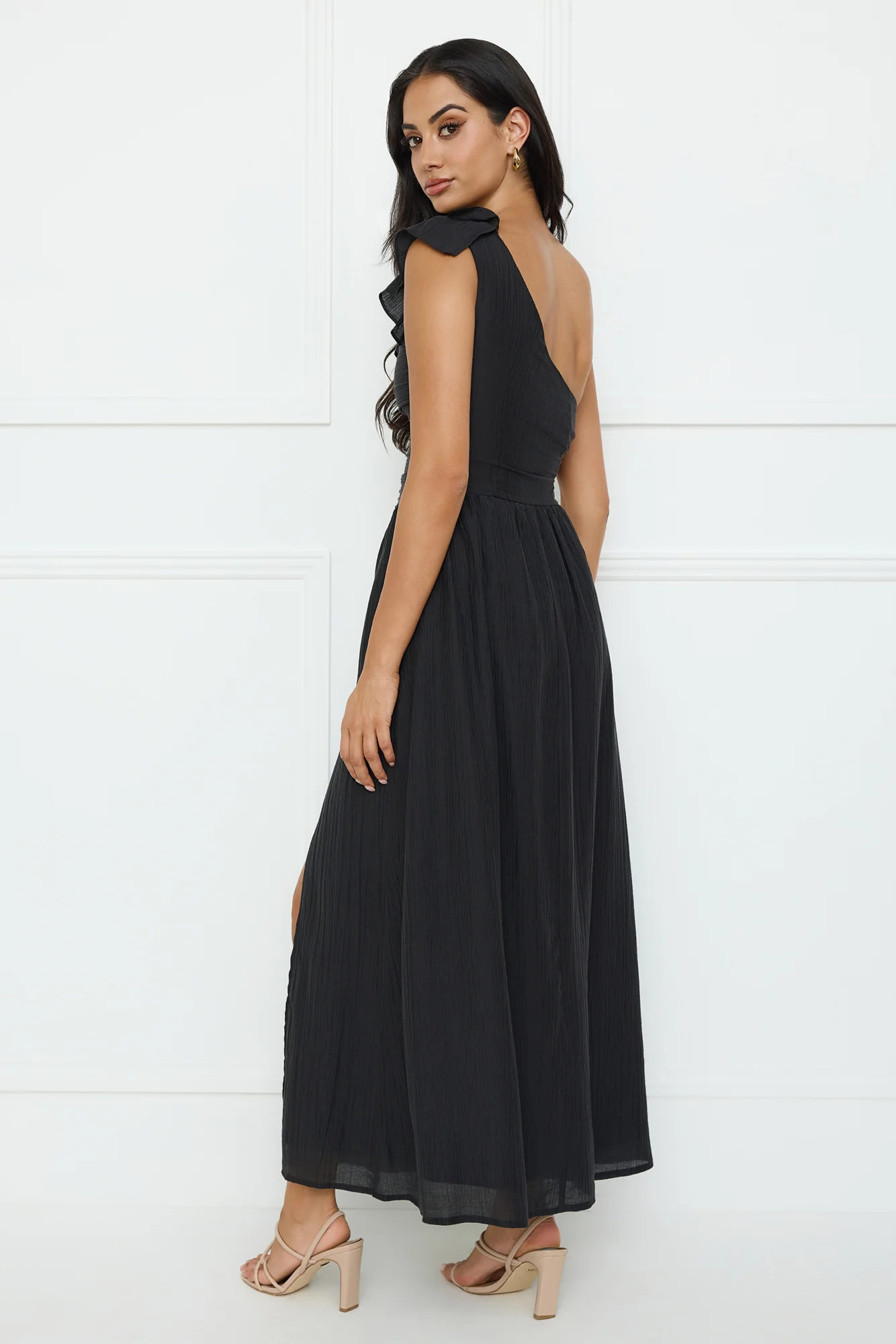 Pastel Dream One Shoulder Maxi Dress Black