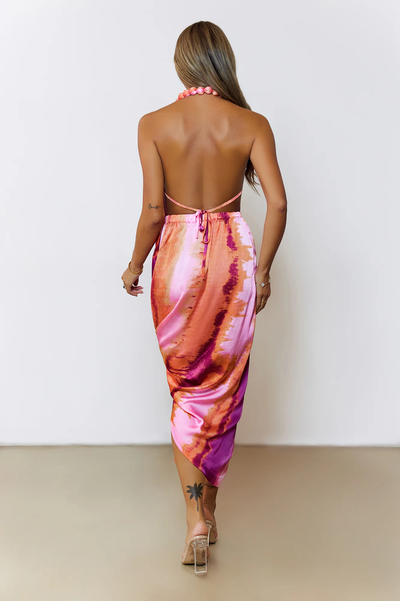 Ocean Mirage Halter Midi Dress Magenta