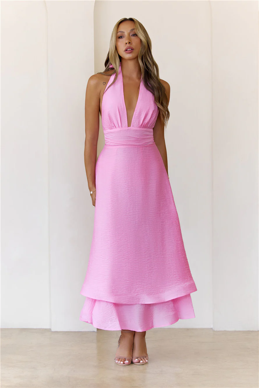 Opal Glow Halter Maxi Dress Pink