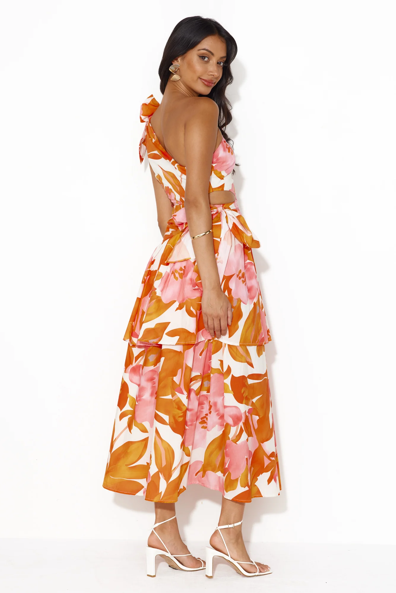 Party Of Vibrance One Shoulder Midi Dress Orange
