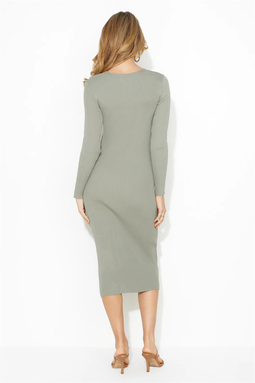Own Me Ribbed Midi Dress Khaki