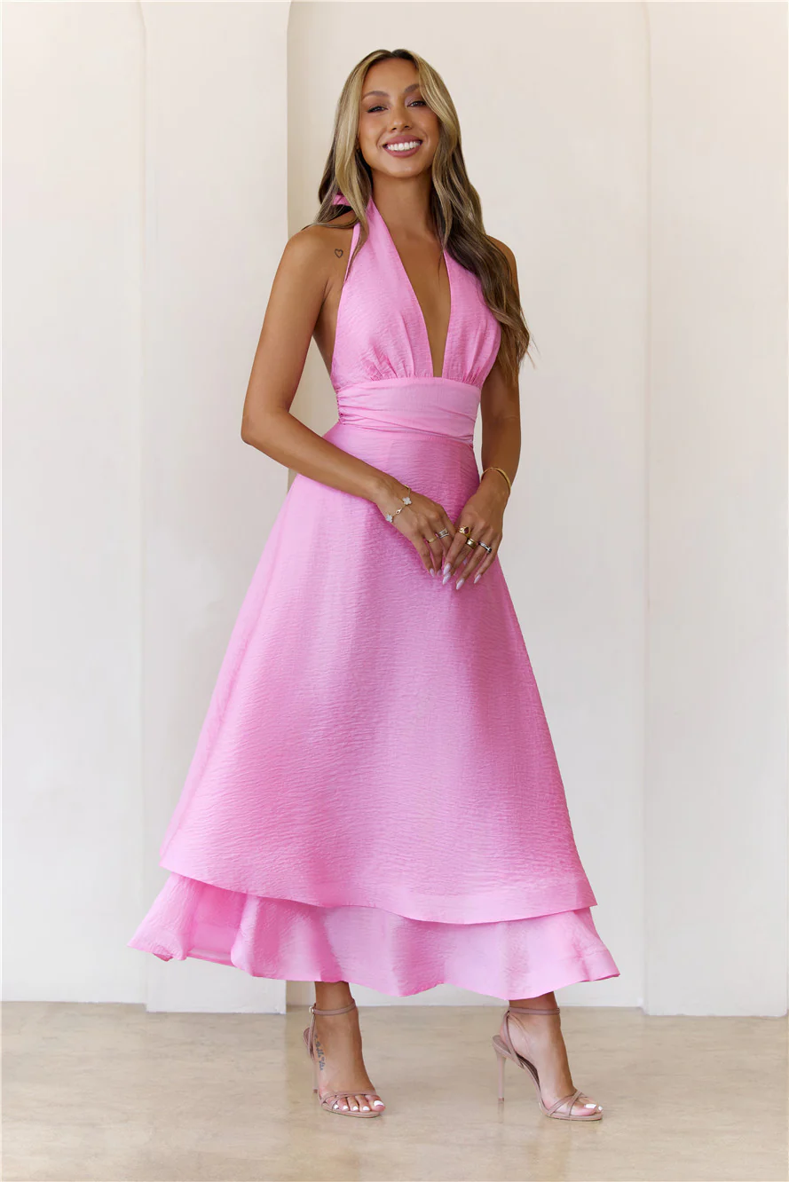 Opal Glow Halter Maxi Dress Pink