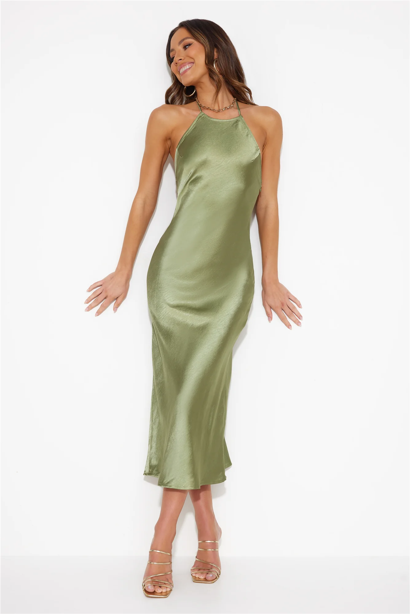 Mood For Luxe Satin Maxi Dress Green