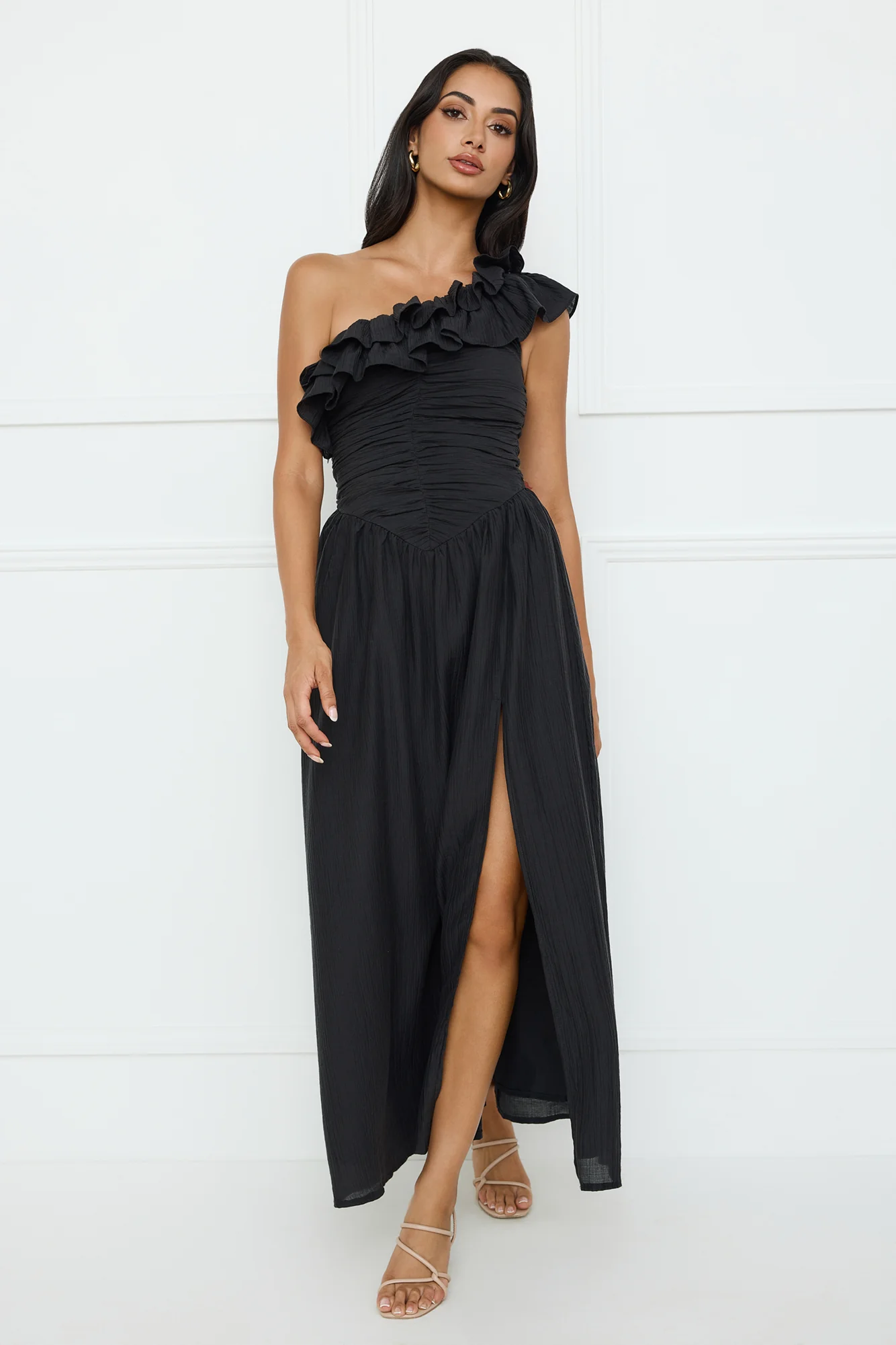Pastel Dream One Shoulder Maxi Dress Black