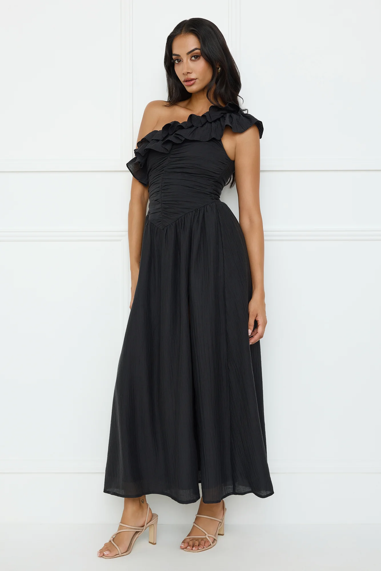 Pastel Dream One Shoulder Maxi Dress Black