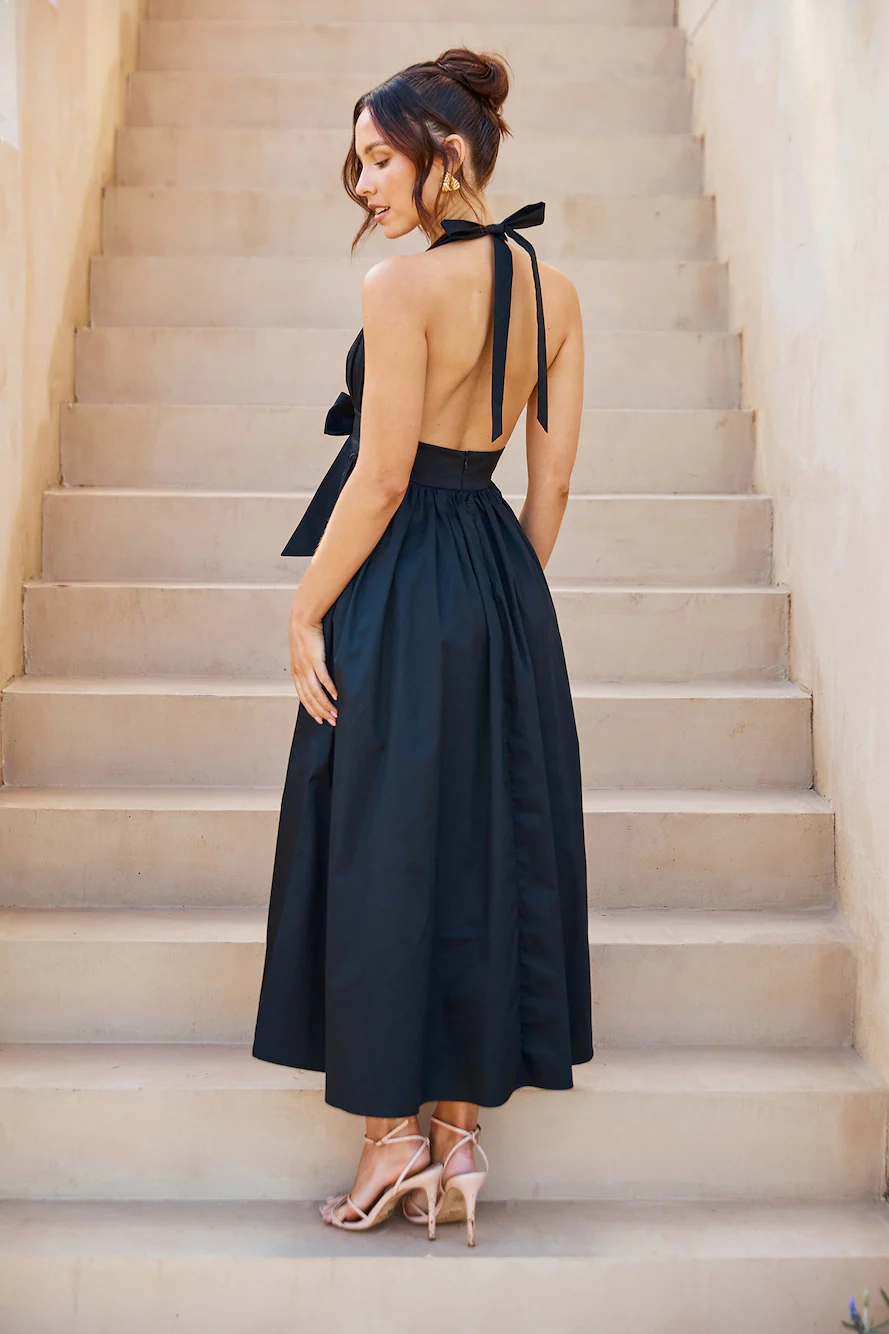 Moonlit Reverie Halter Midi Dress Black