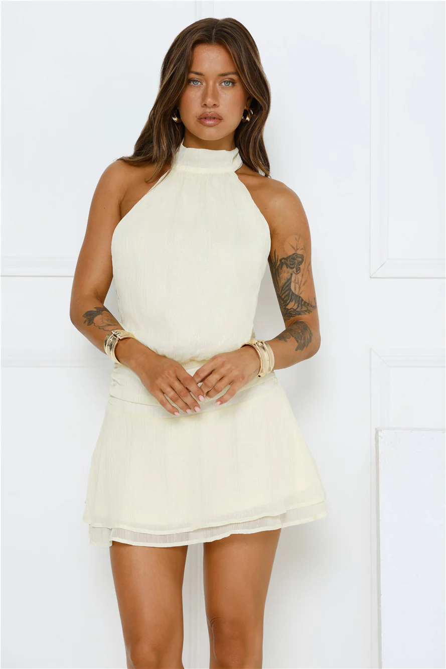 On Her Level Halter Mini Dress Yellow