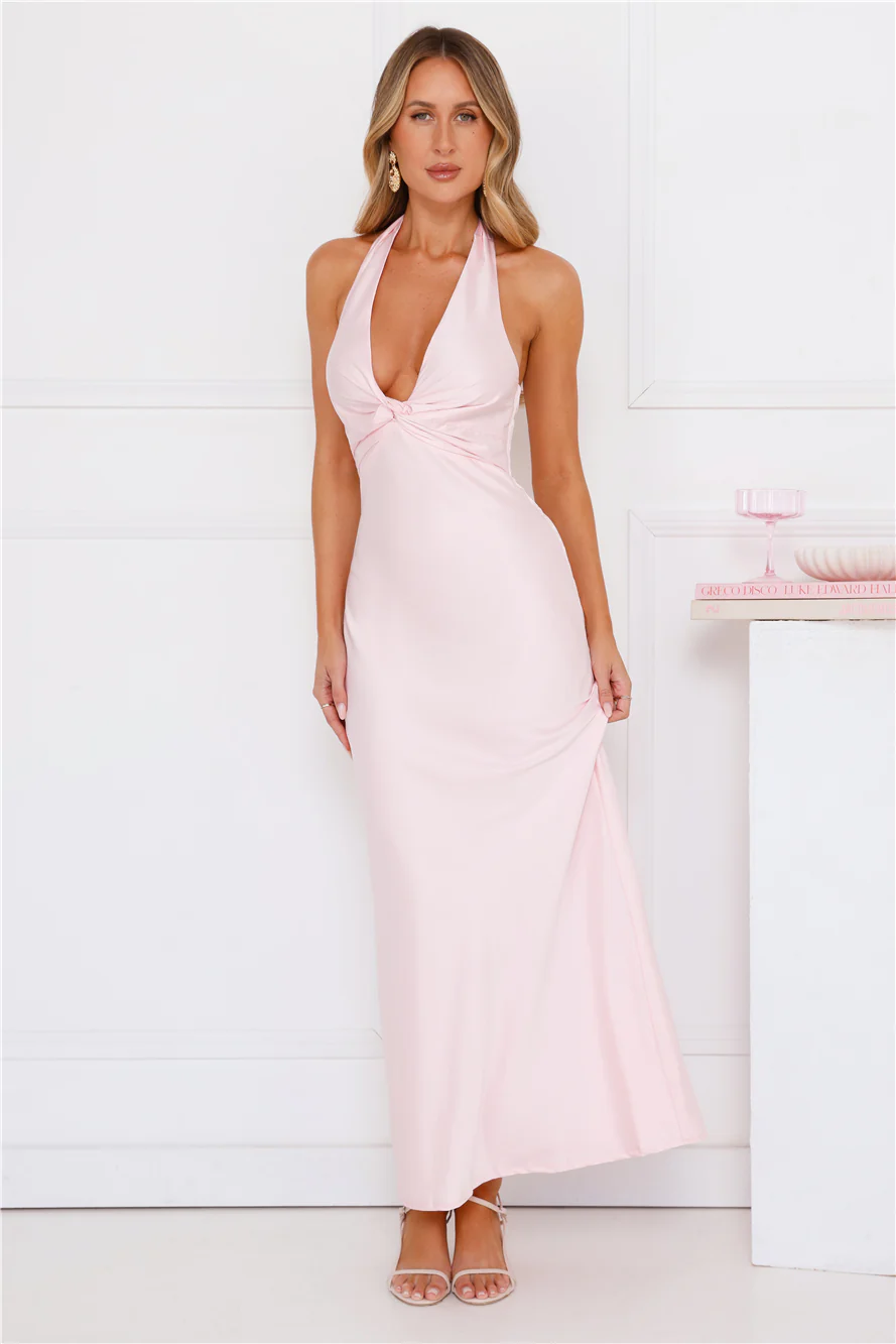 Opulent Style Halter Satin Maxi Dress Pink