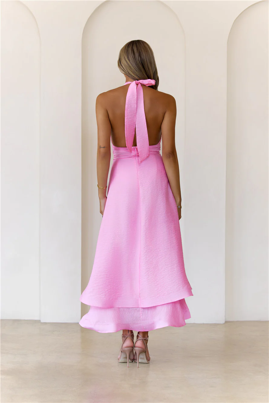 Opal Glow Halter Maxi Dress Pink