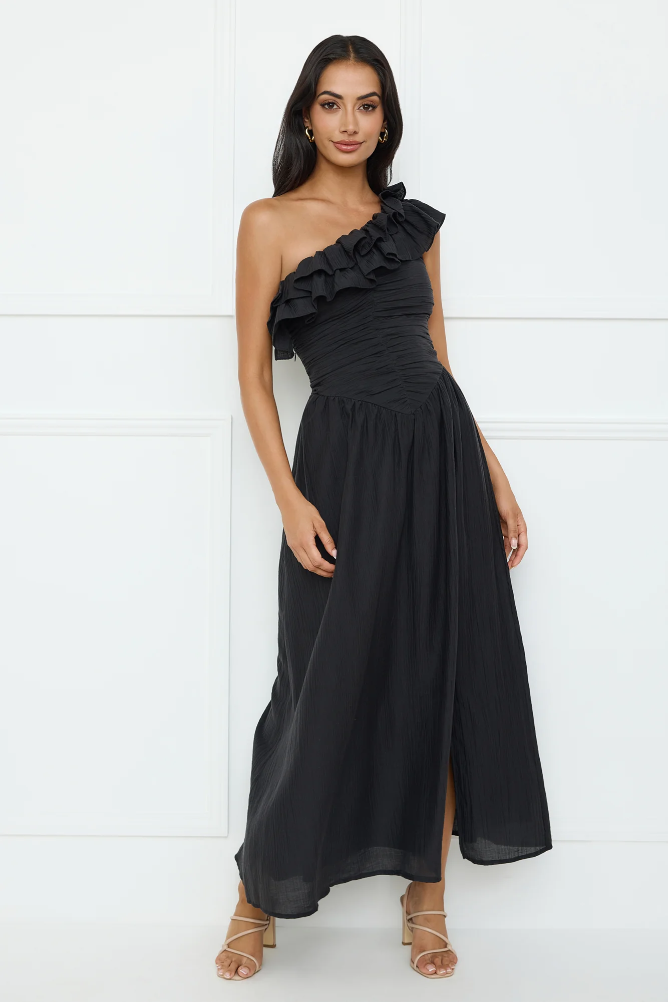 Pastel Dream One Shoulder Maxi Dress Black