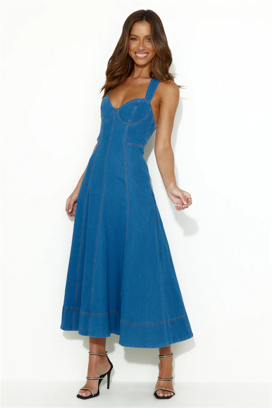 One Step Ahead Midi Dress Denim