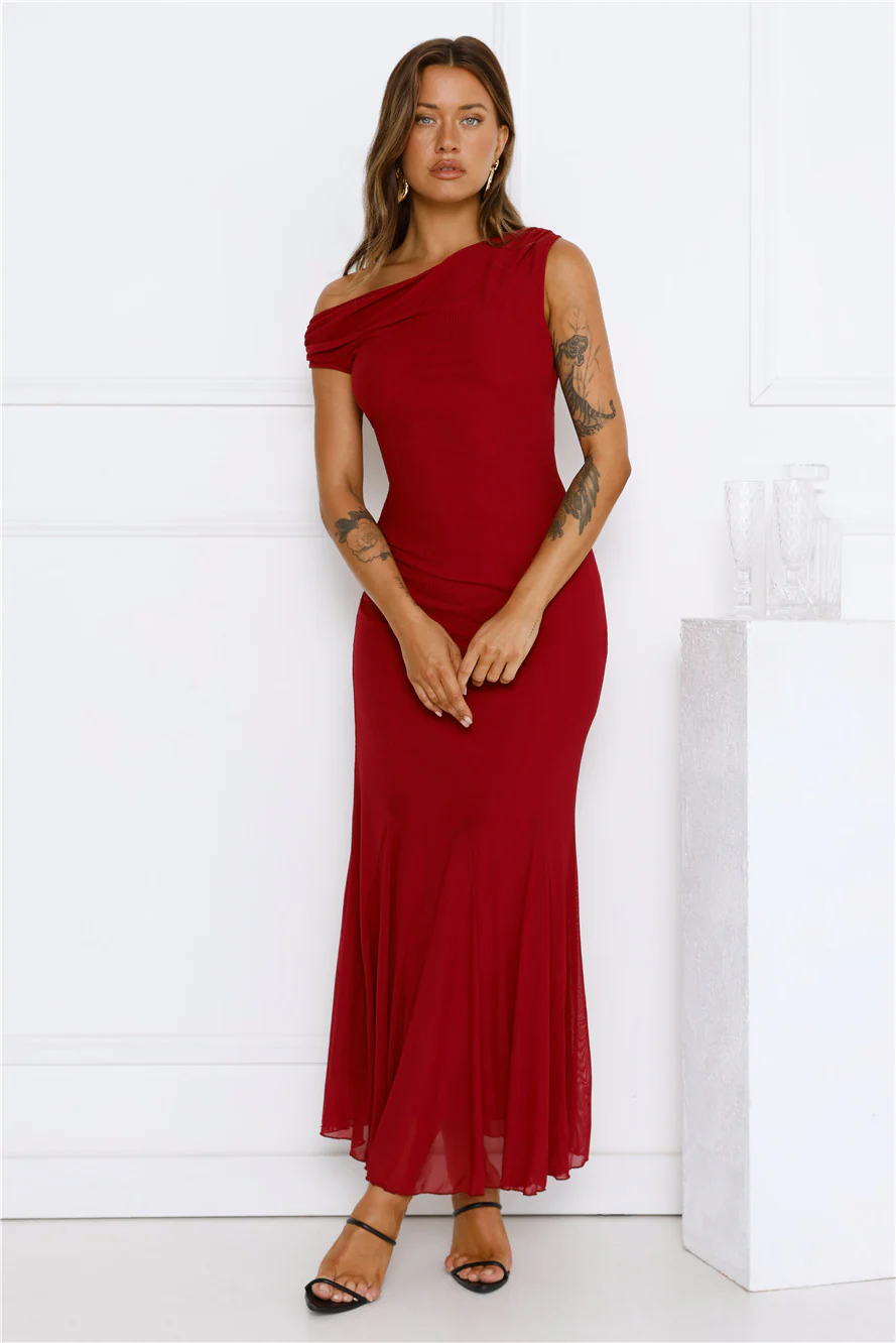 Moonlit Mischief Mesh Maxi Dress Wine