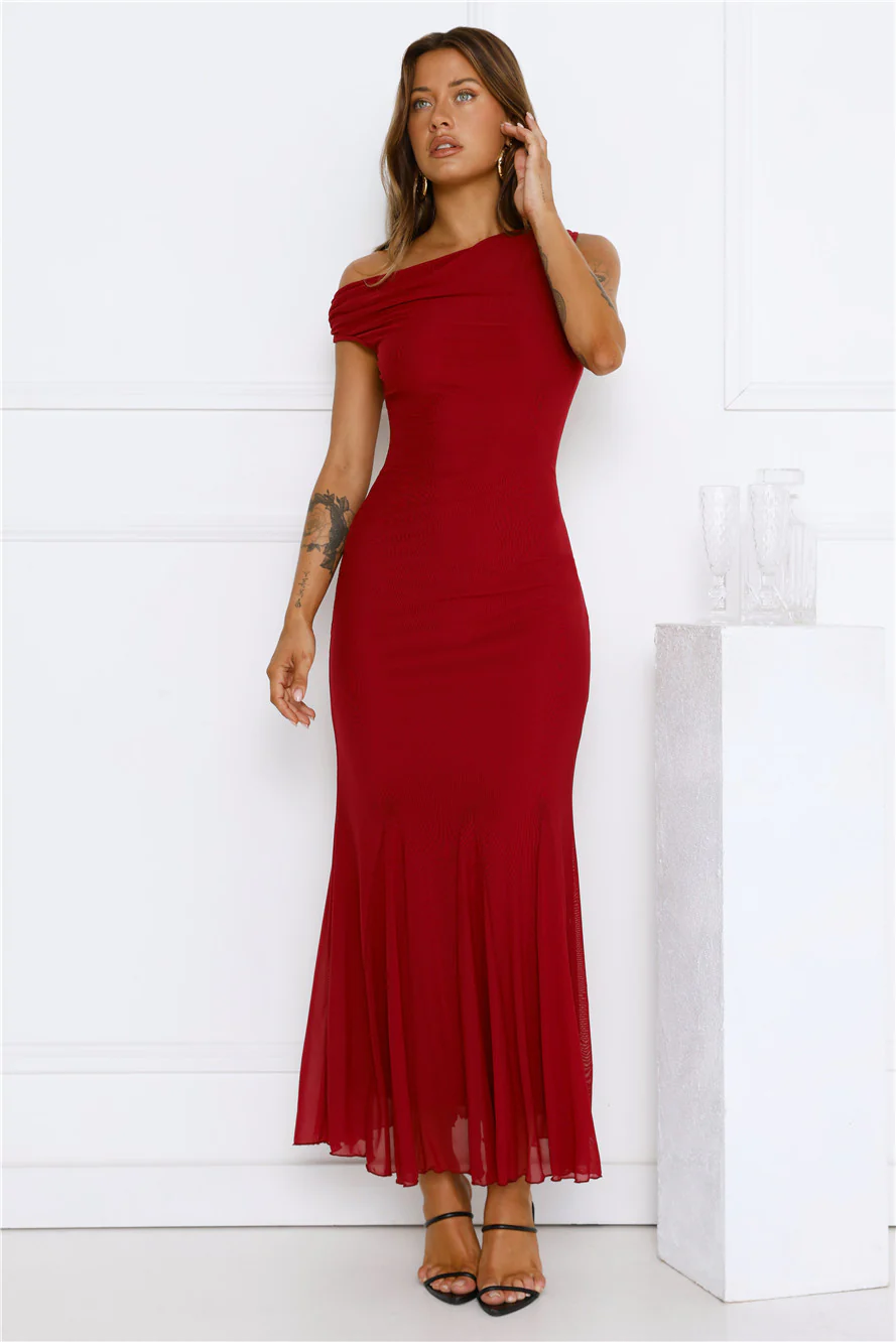 Moonlit Mischief Mesh Maxi Dress Wine