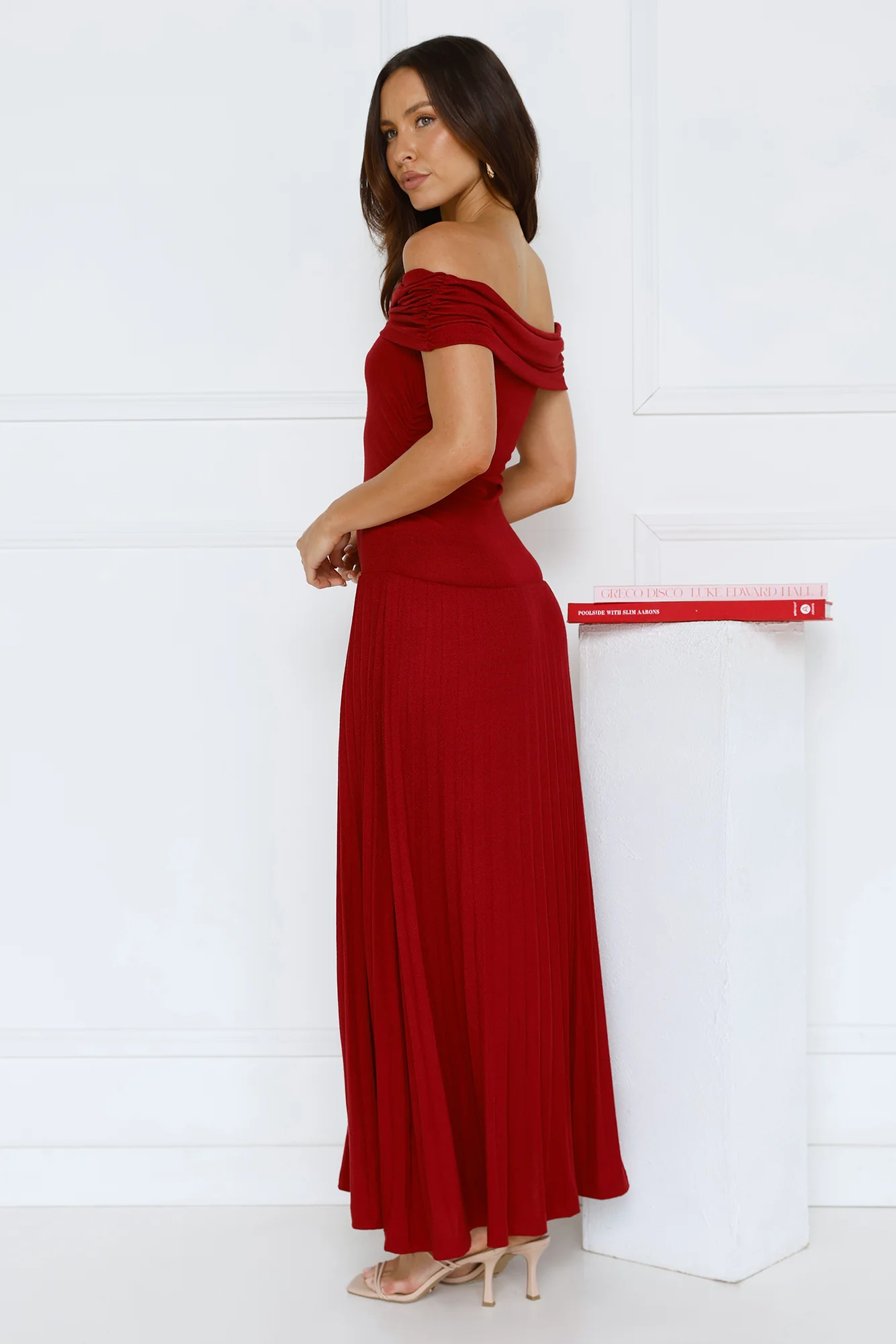 Nikita Off Shoulder Ribbed Maxi Dress Red
