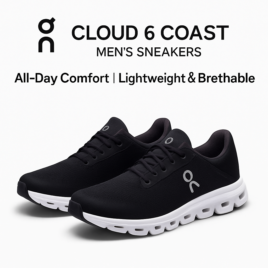 On Cloud 6 Coast Men’s Sneakers – 2025 Spring/Summer Collection, Step-In Comfort, Casual Sport Style