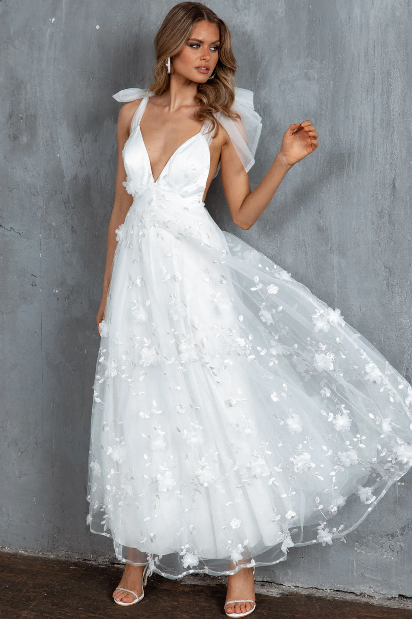 Chantilly Tied Shoulder Maxi Dress White