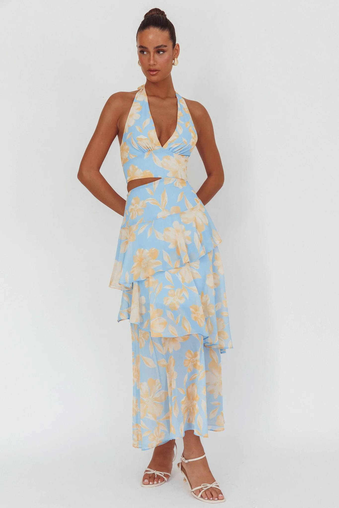 Aura Points Halterneck Cut-Out Maxi Dress Floral Blue