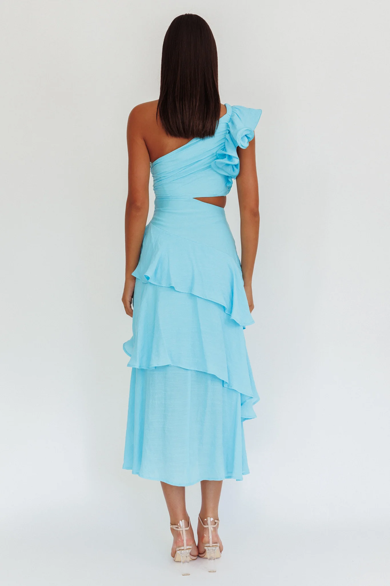 Deanna One-Shoulder Tiered Maxi Dress Blue