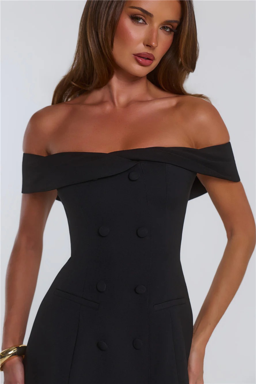 Parisian Views Off Shoulder Mini Dress Black
