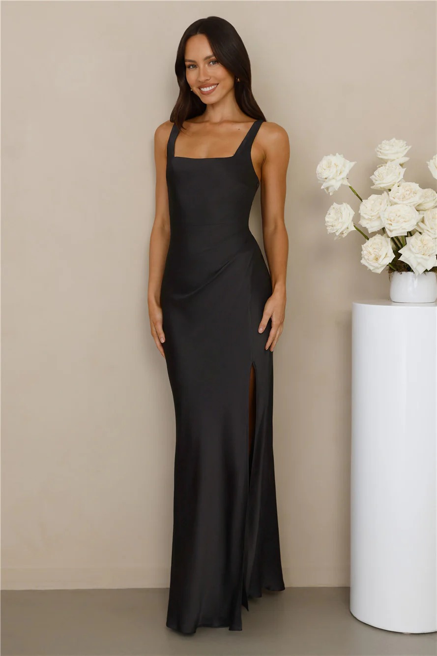 The Evelina Satin Maxi Dress Black
