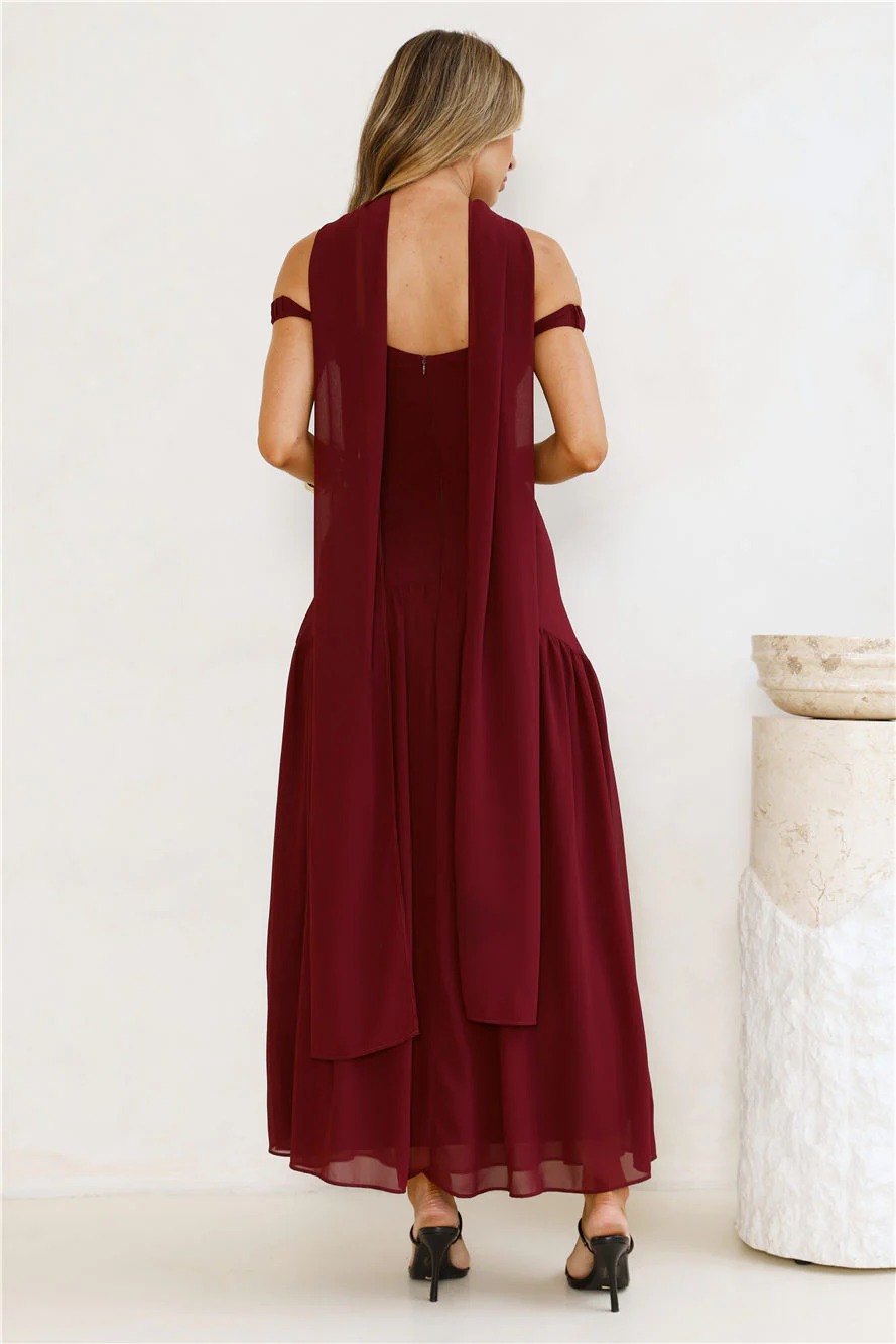 The Style Spotlight Off Shoulder Maxi Dress Burgundy