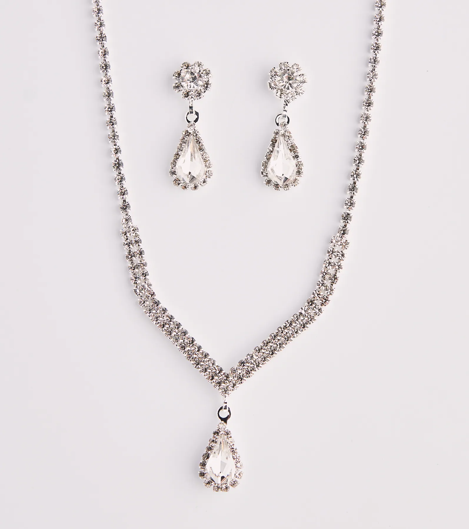 Elegant Style Rhinestone Necklace And Earrings Set