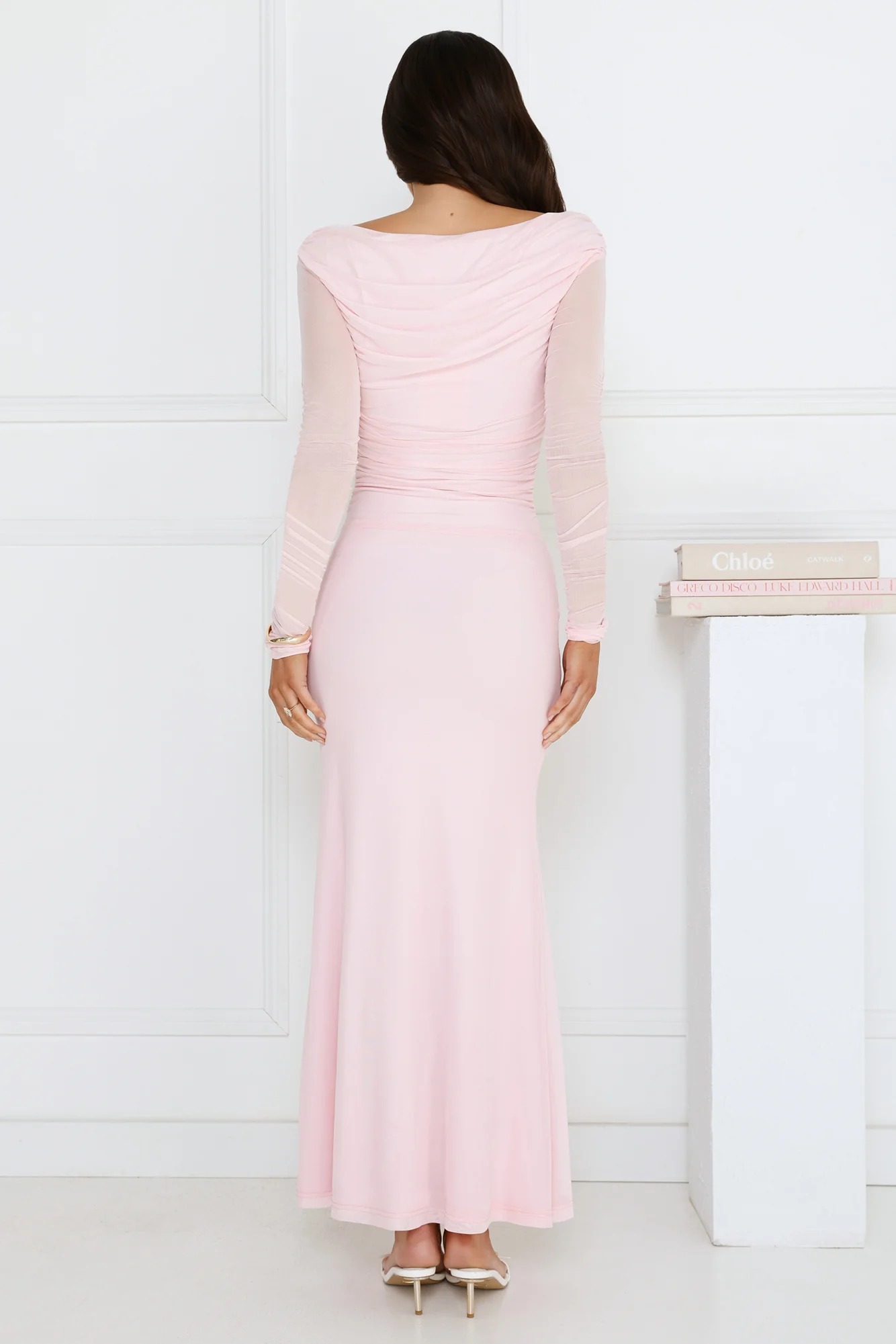 Love Chaser Mesh Long Sleeve Maxi Dress Pink