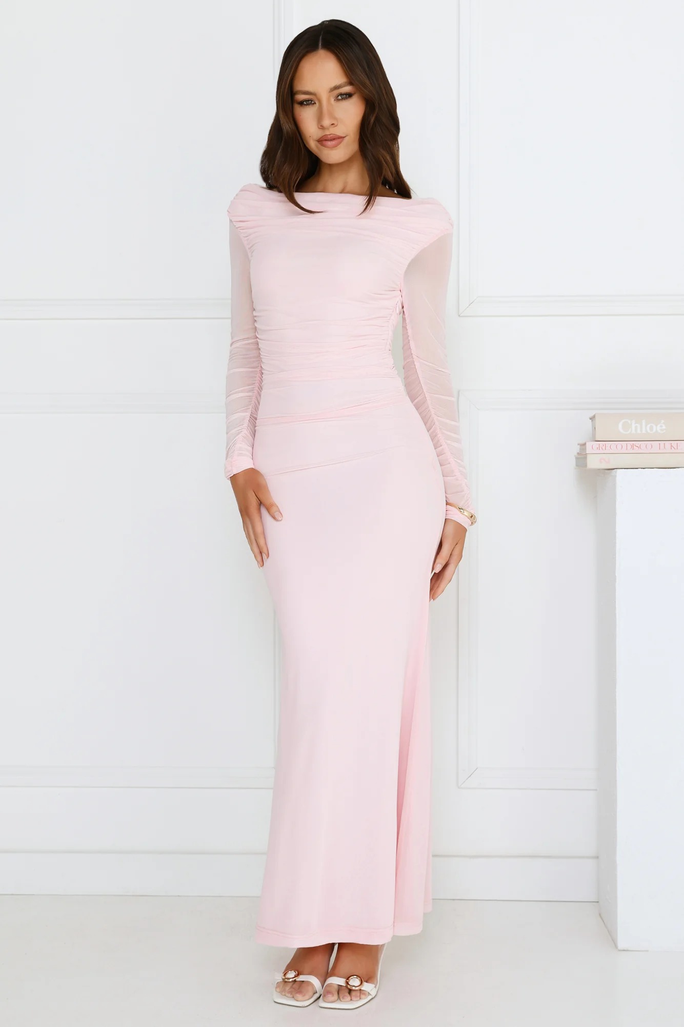 Love Chaser Mesh Long Sleeve Maxi Dress Pink