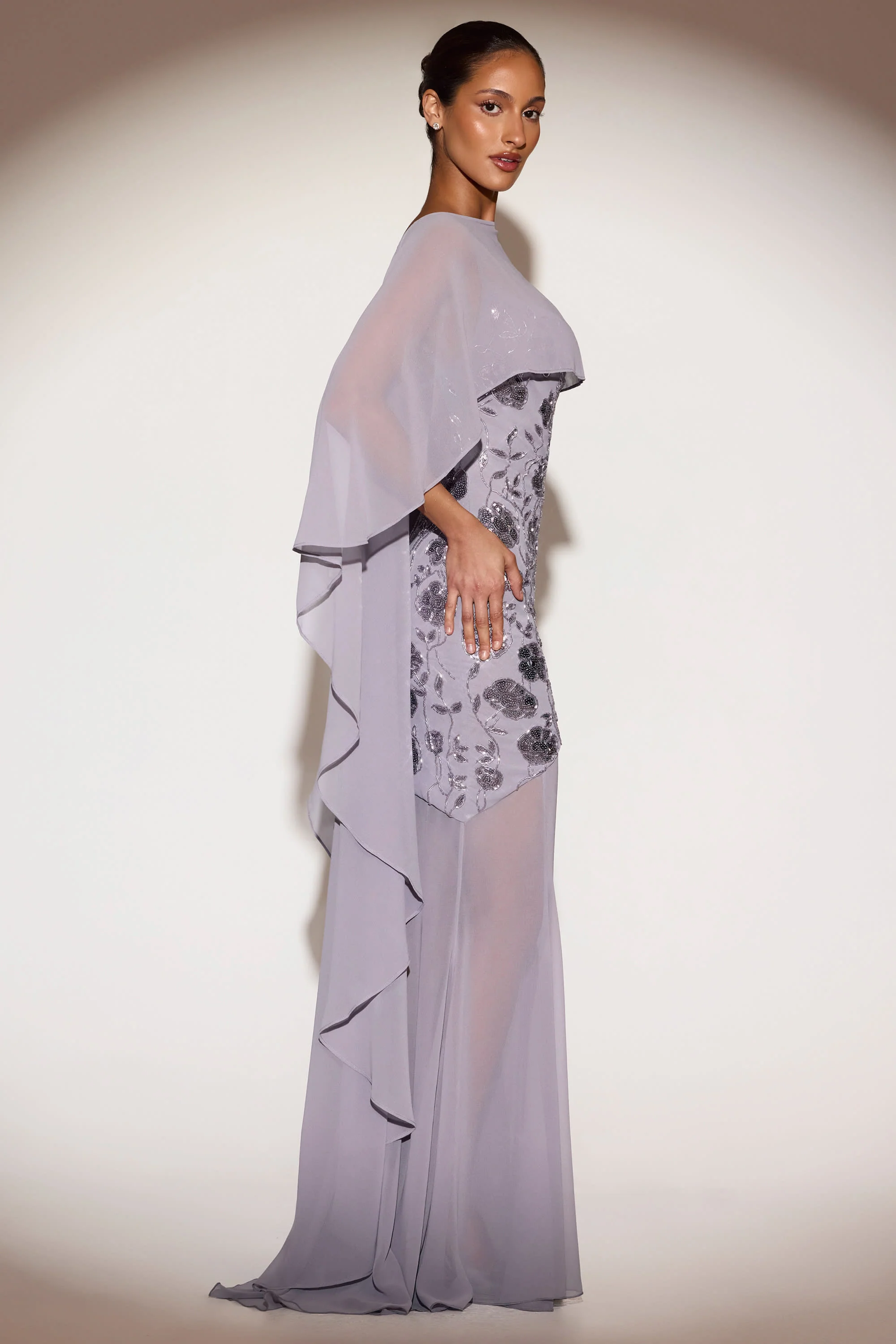 Chiffon Draped Cape in Lilac