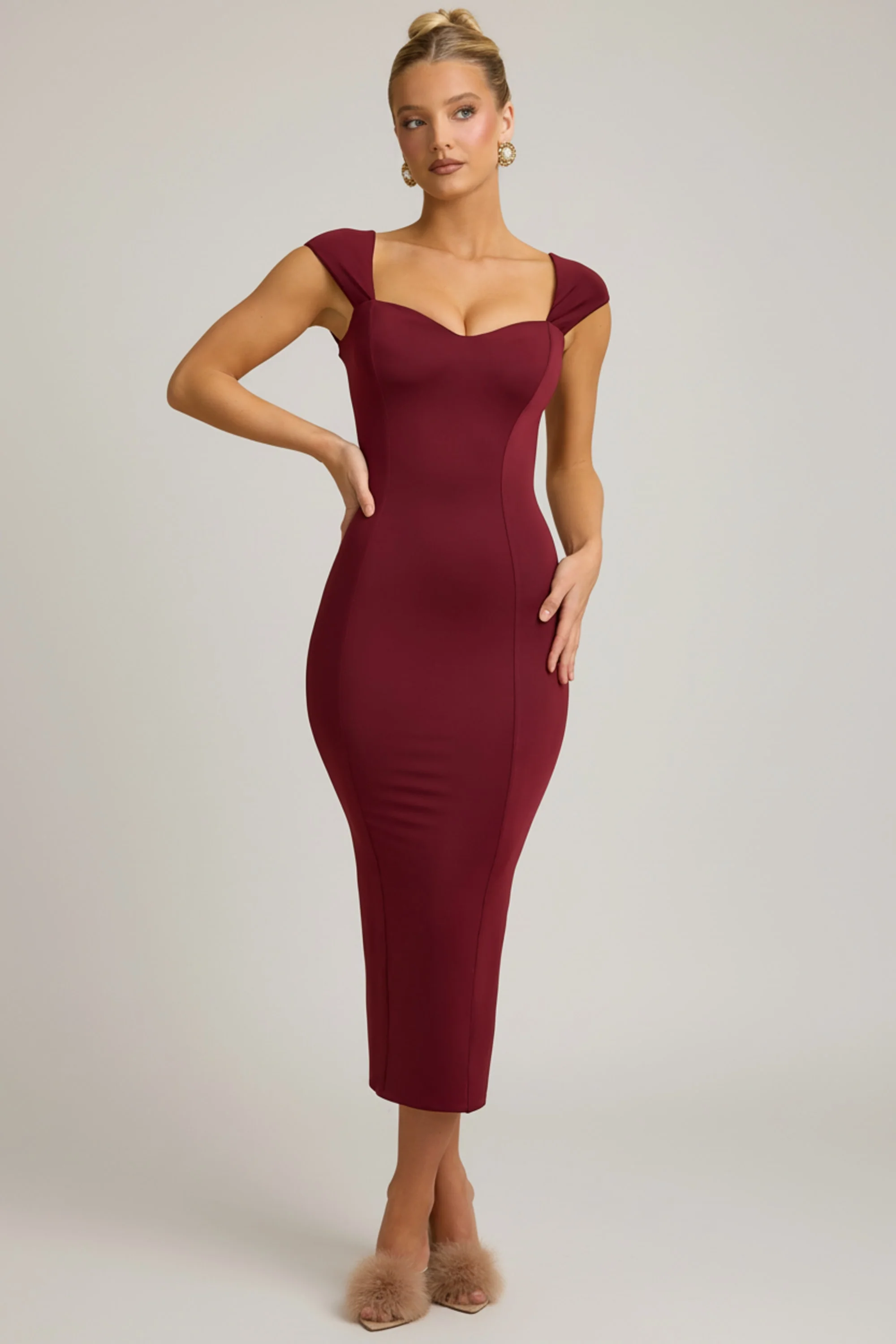 Slinky Jersey Bow-Detail Midaxi Dress in Wine Red