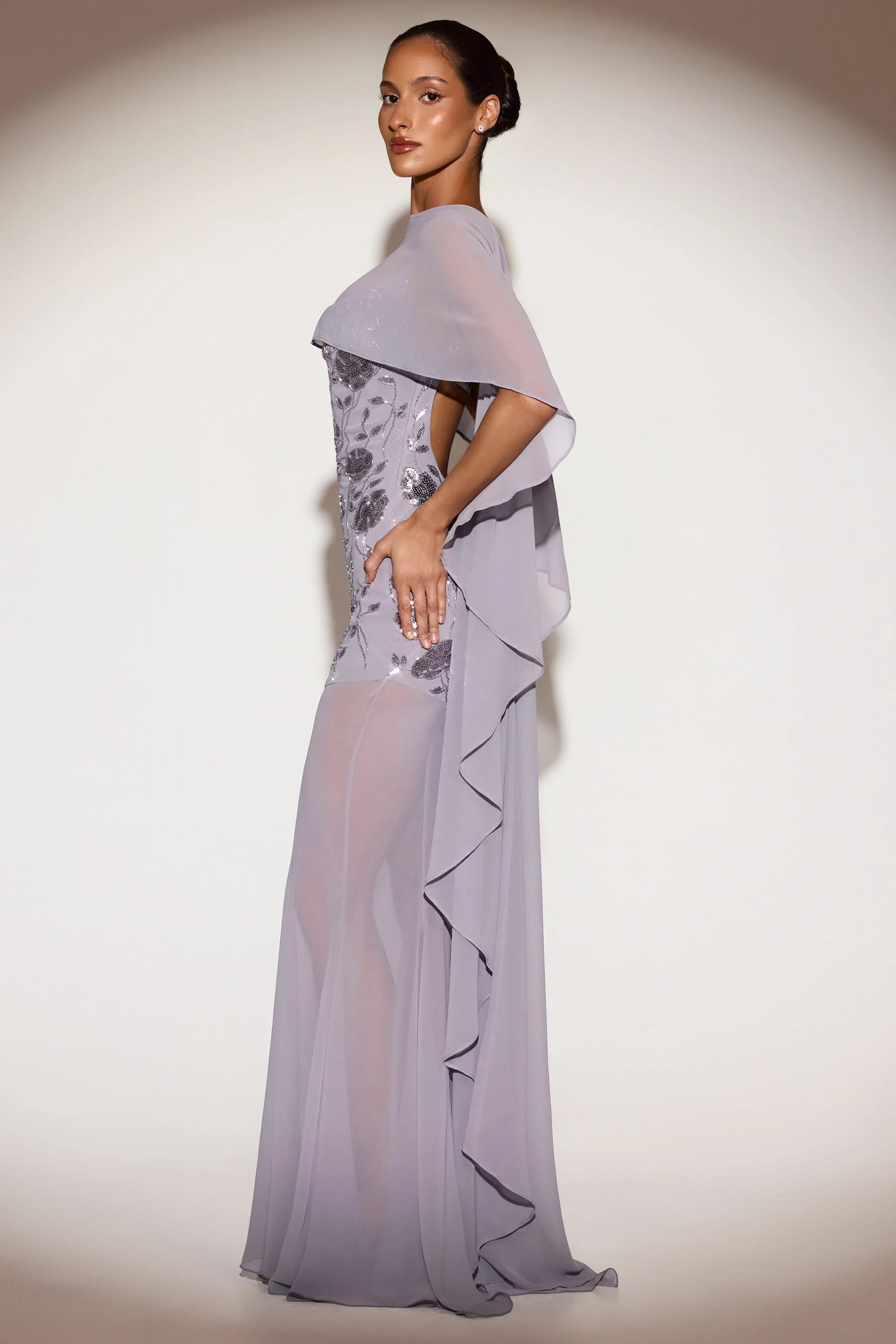Chiffon Draped Cape in Lilac
