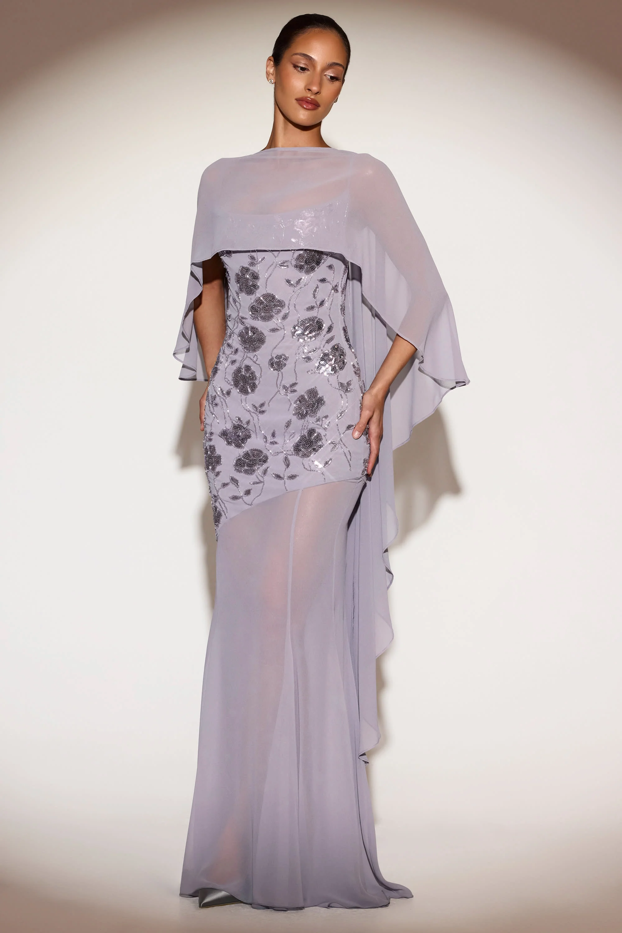 Chiffon Draped Cape in Lilac