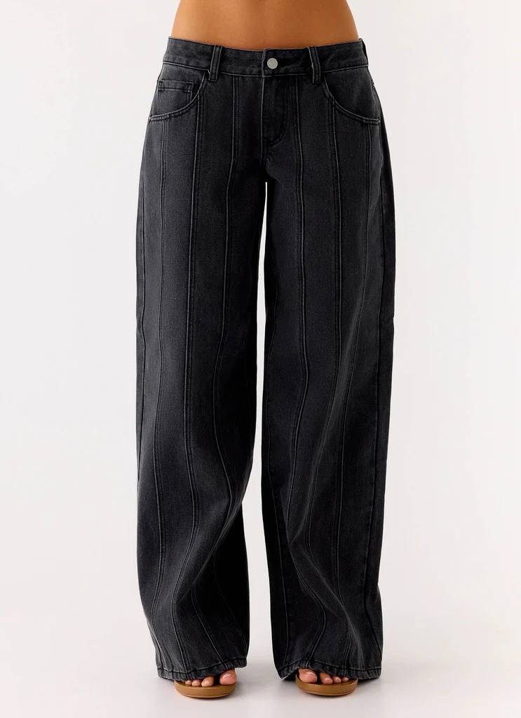 Johnny Low Rise Wide Leg Jeans - Grey Charcoal