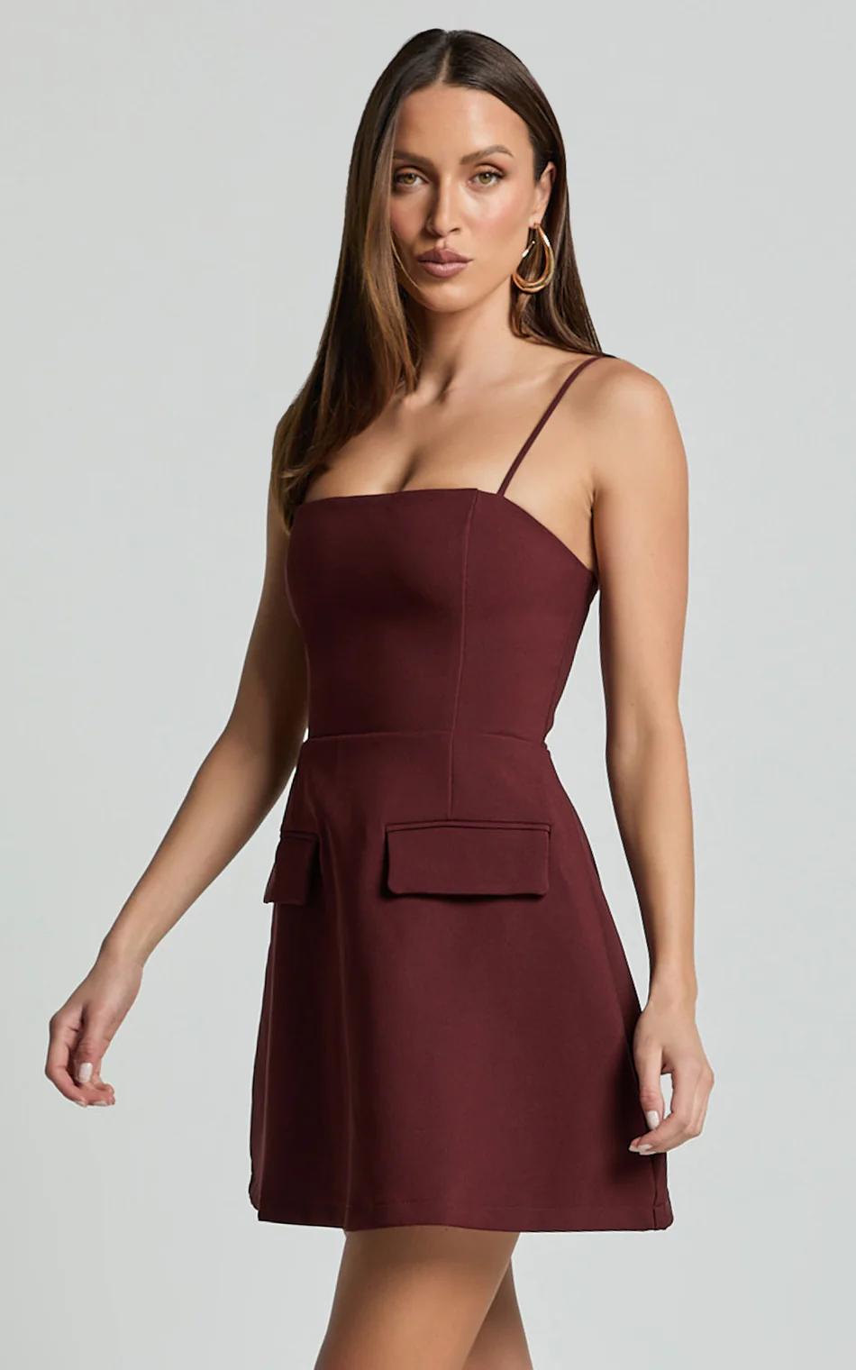 Katia Mini Dress Strappy Corset A Line Dress in Chocolate